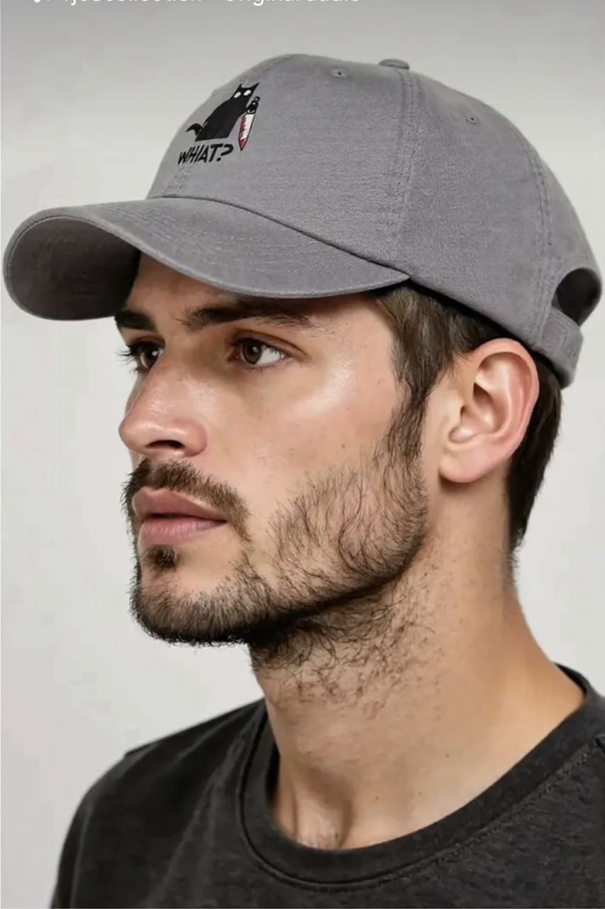 Model wearing trendy unisex cap from RJ68Collection casual streetwear style