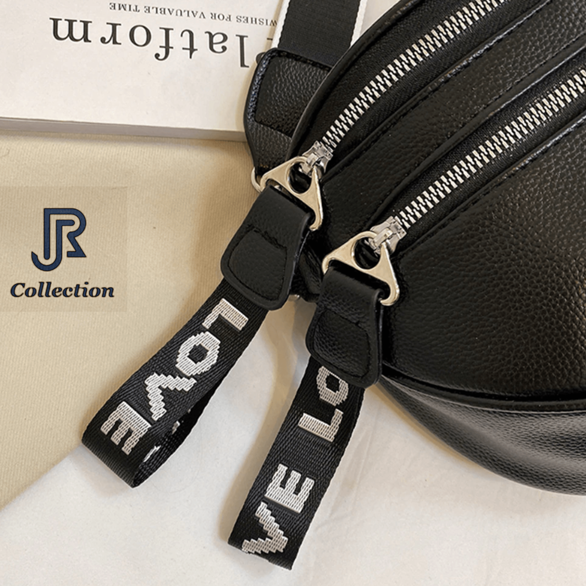 close-up of adjustable strap on women’s leather purse