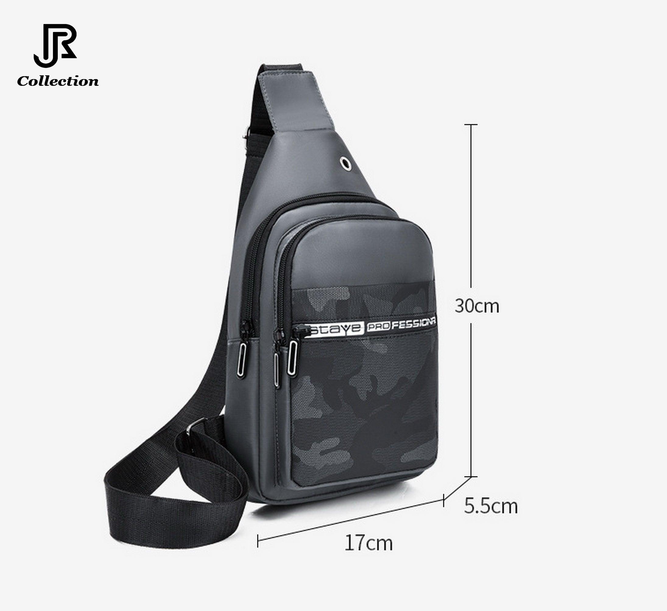 close-up of pockets on sling crossbody bag