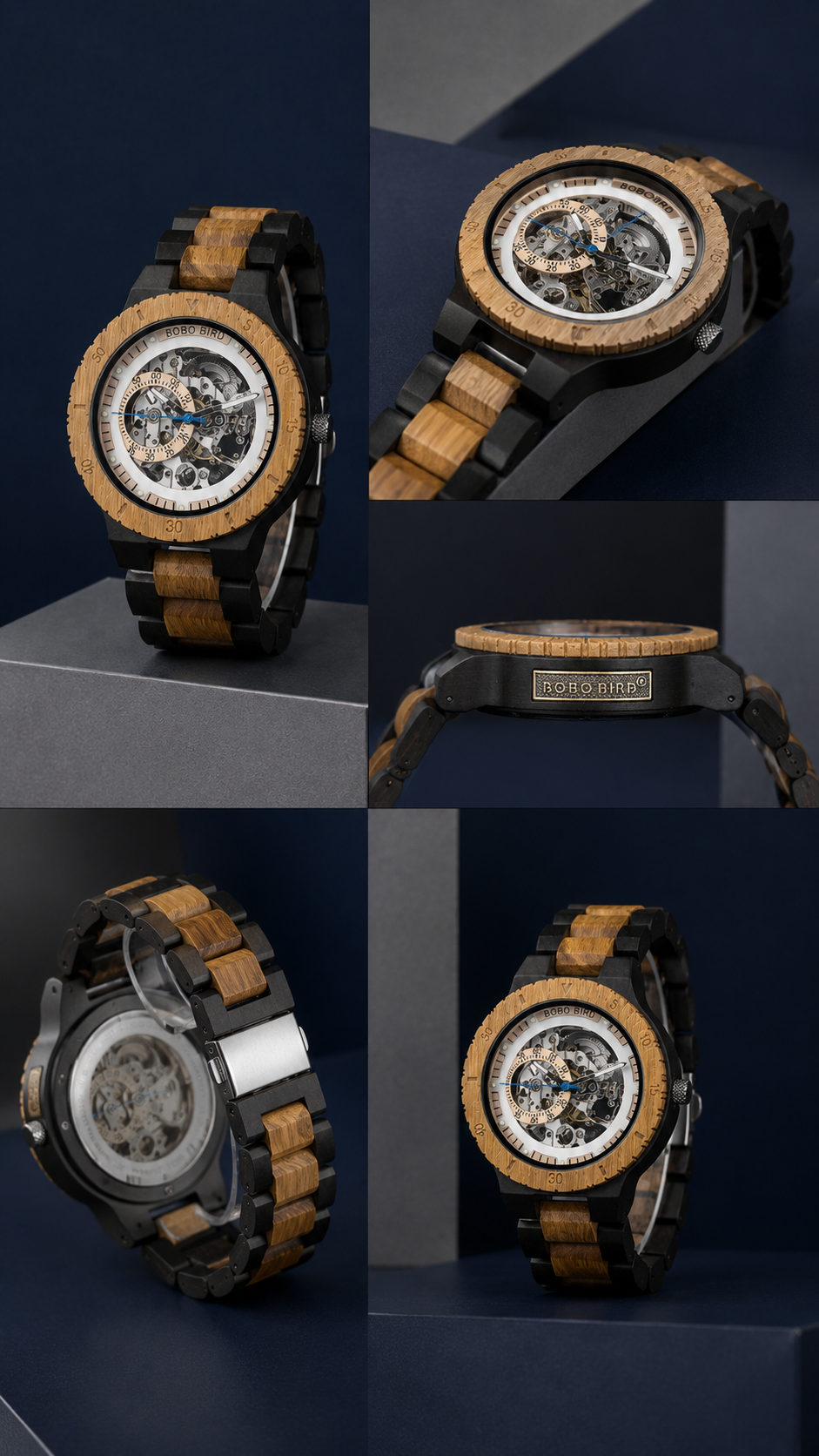 Engraved Self‑Winding Mechanical Wooden Watch