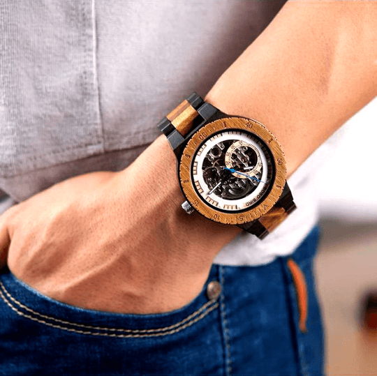 Engraved Self‑Winding Mechanical Wooden Watch - RJCollection