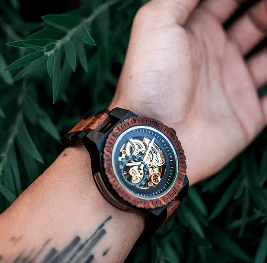Engraved Self‑Winding Mechanical Wooden Watch - RJCollection
