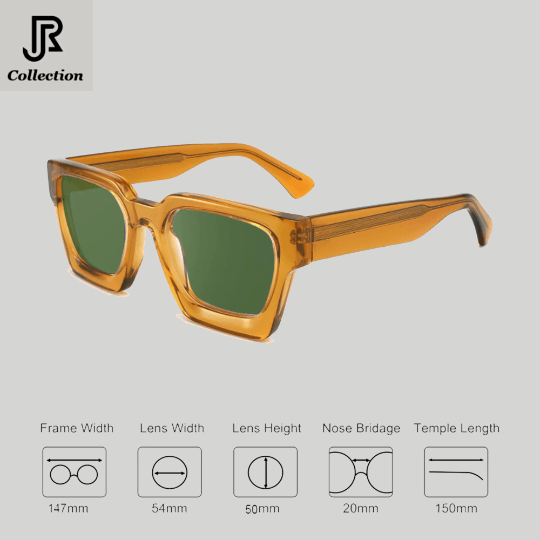 side view of crystal acetate square sunglasses unisex design