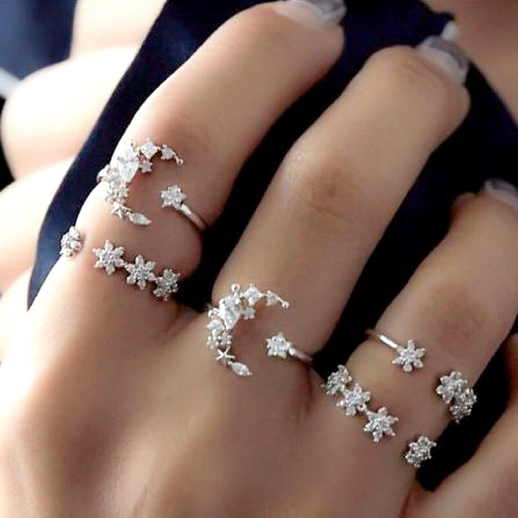 close-up of crystal star ring from geometric constellation set