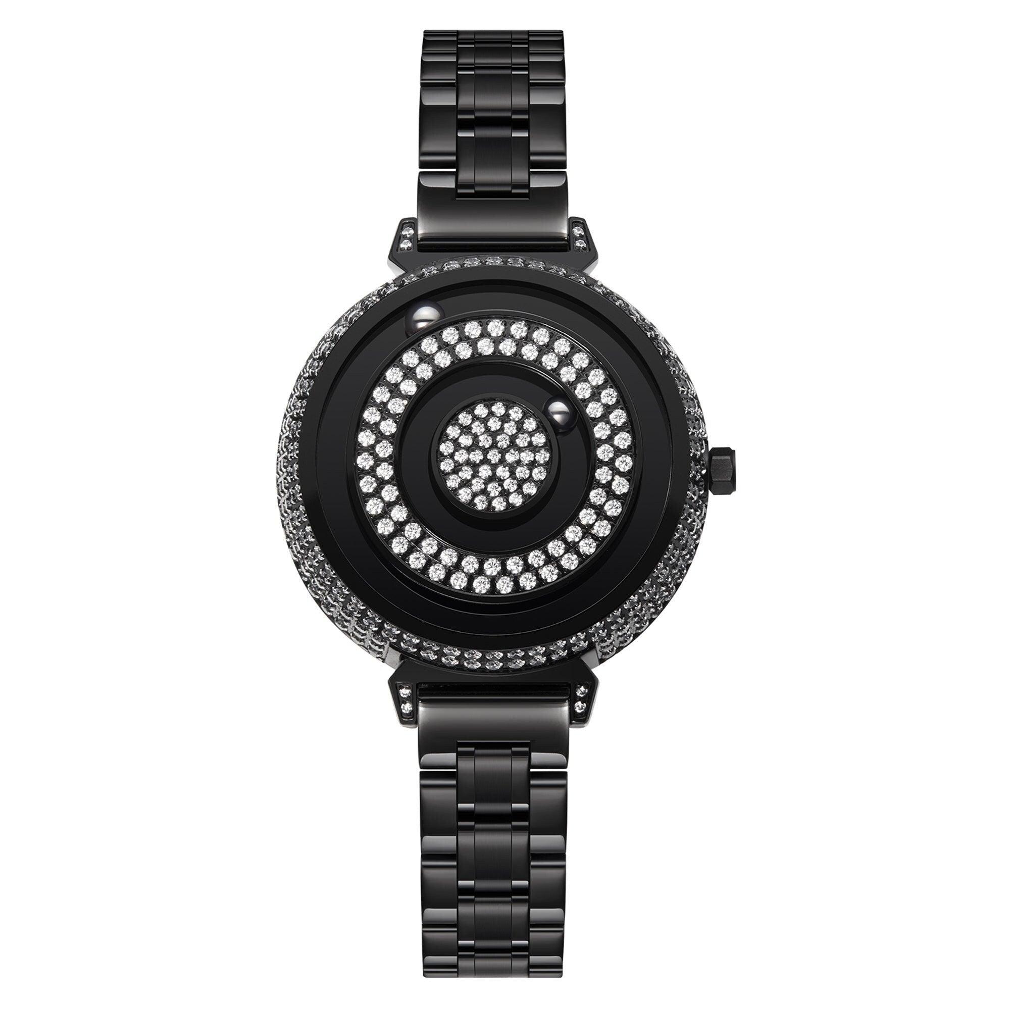 minimal rotating magnetic steel watch front view retro style
