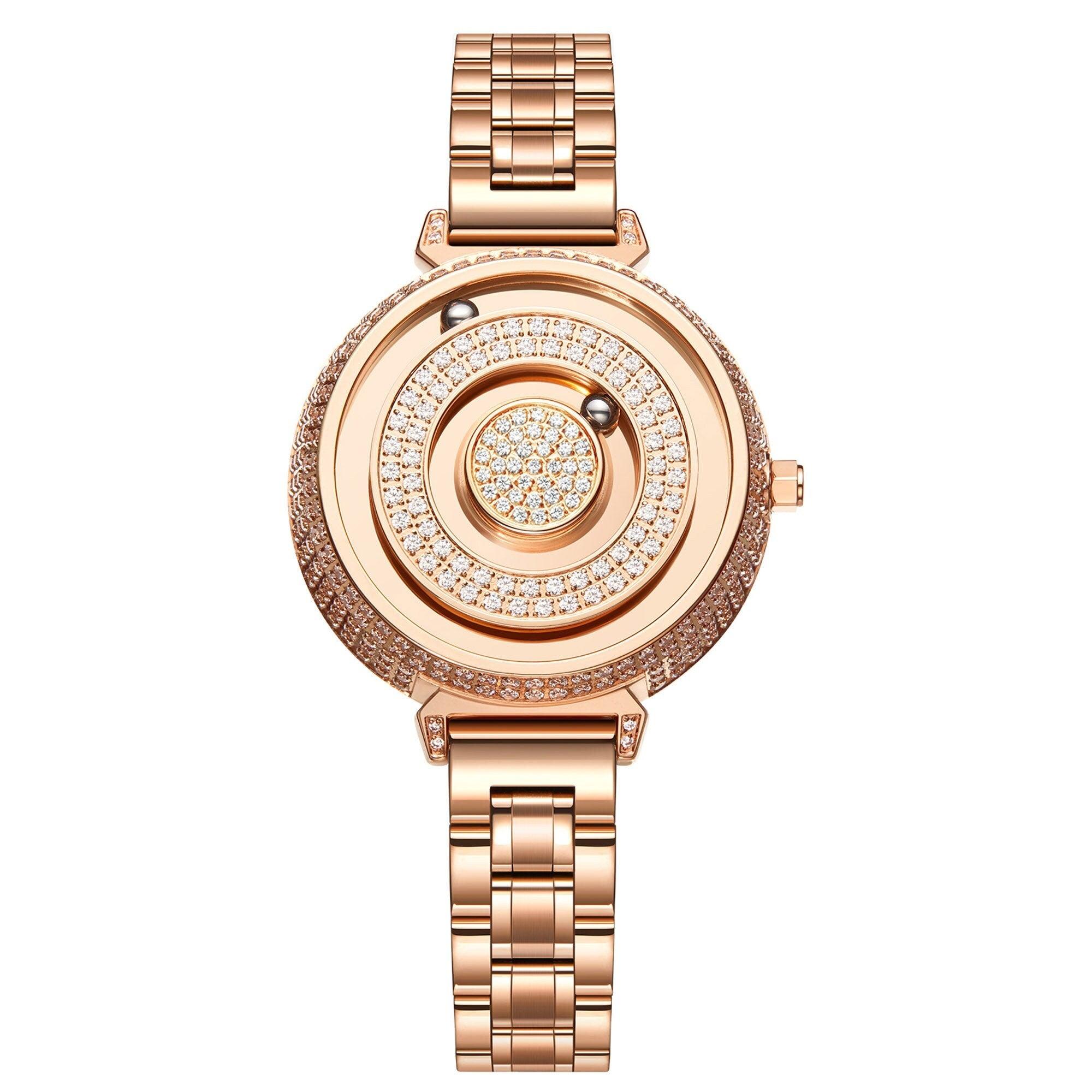 minimal rotating magnetic steel watch front view retro style