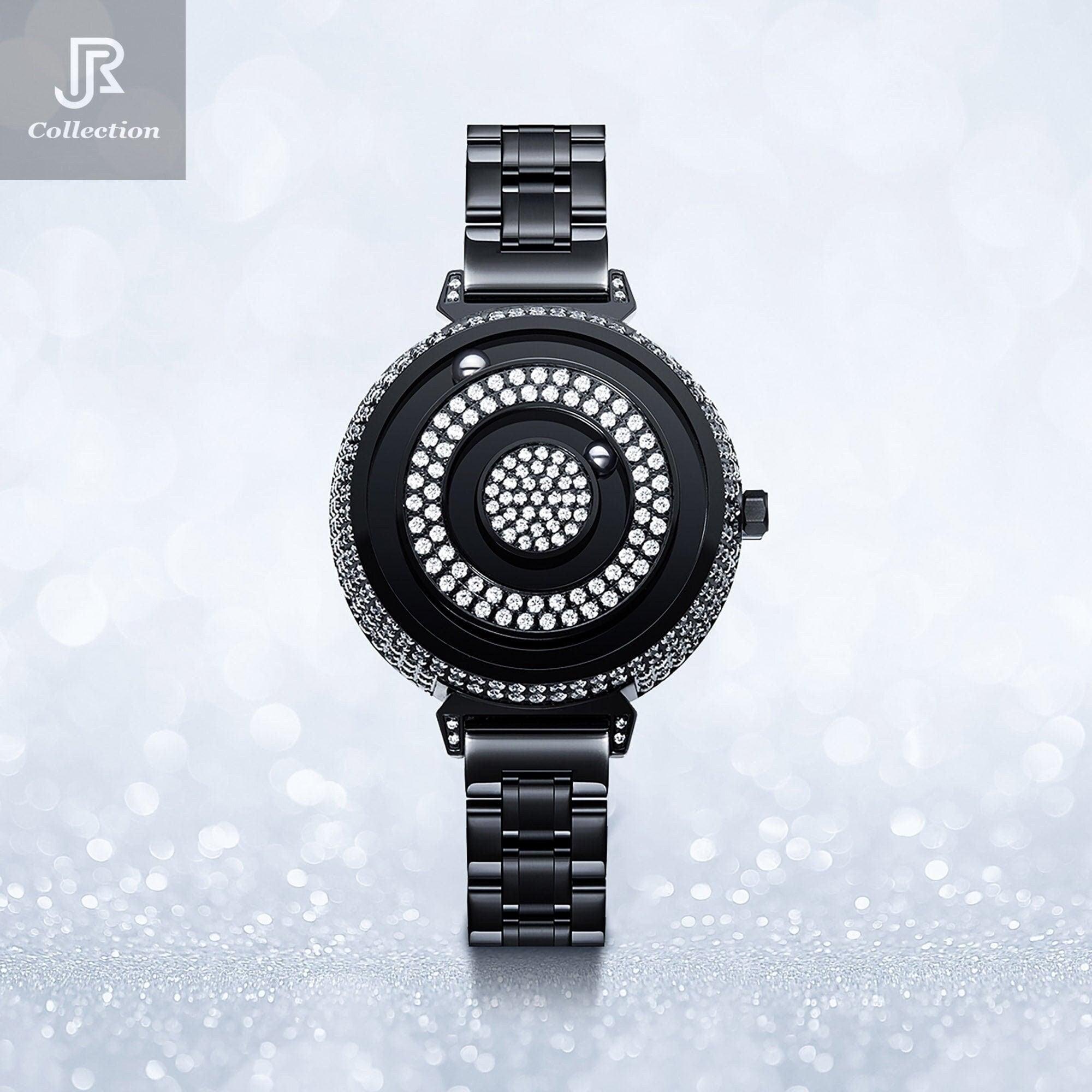 minimal rotating magnetic steel watch front view retro style