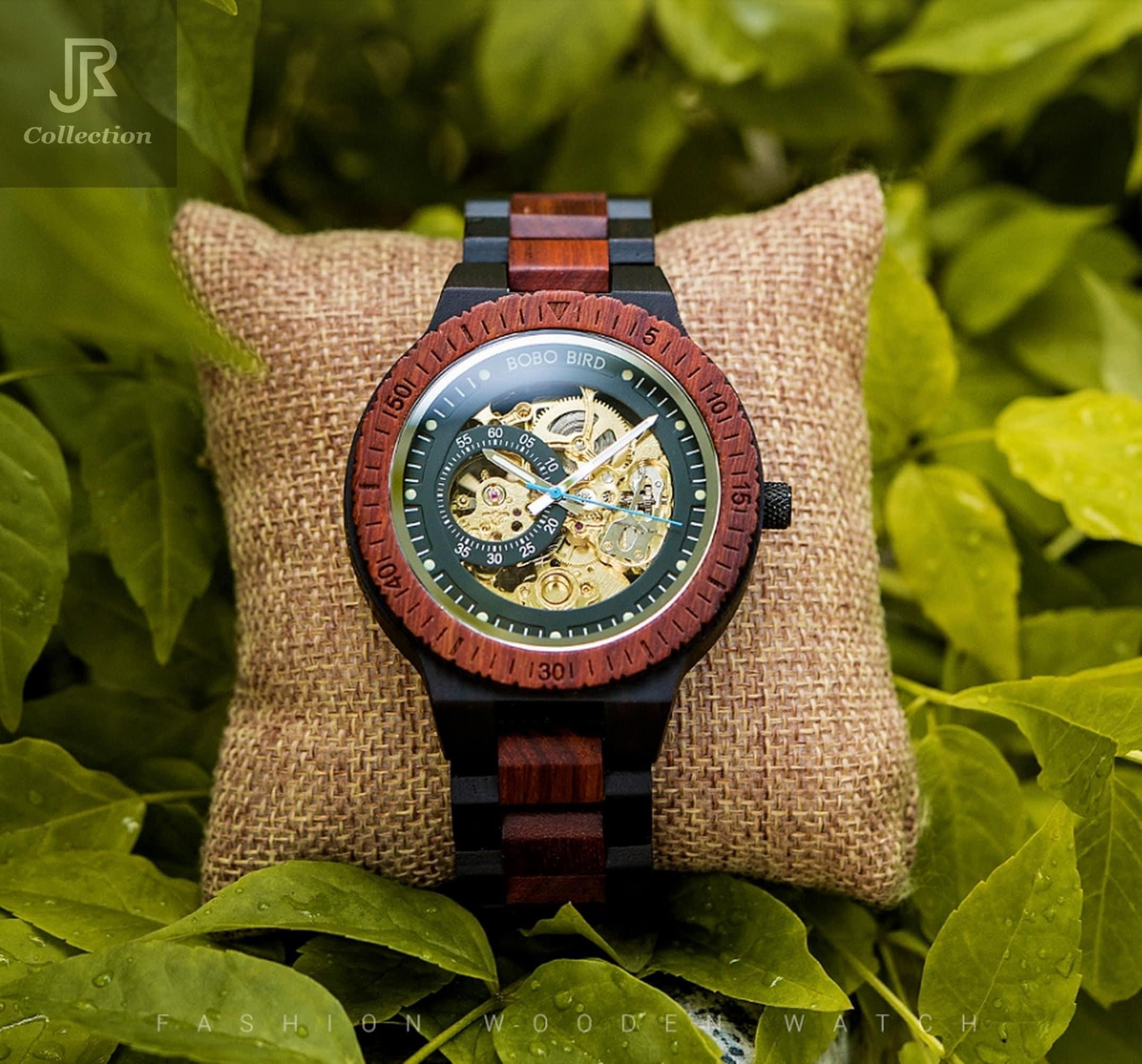 Engraved Self‑Winding Mechanical Wooden Watch - RJCollection