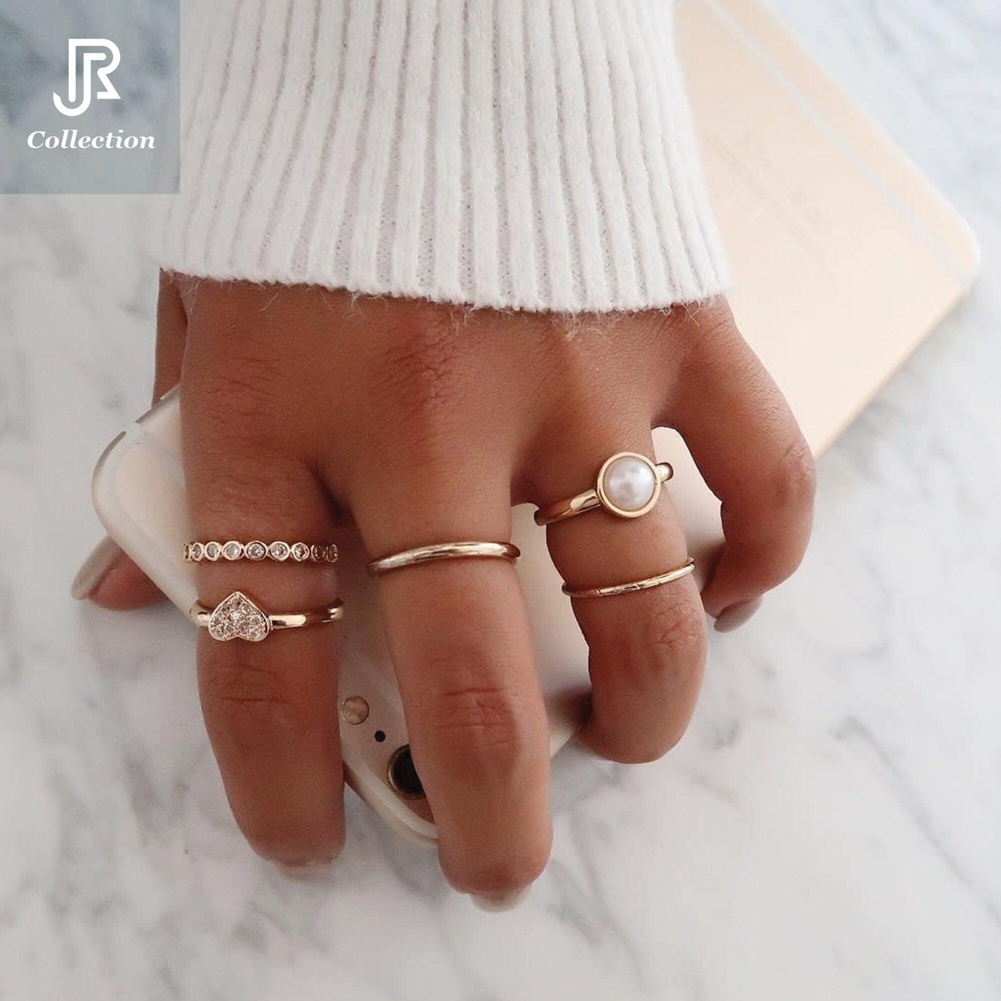 geometric crystal constellation ring set with star moon butterfly