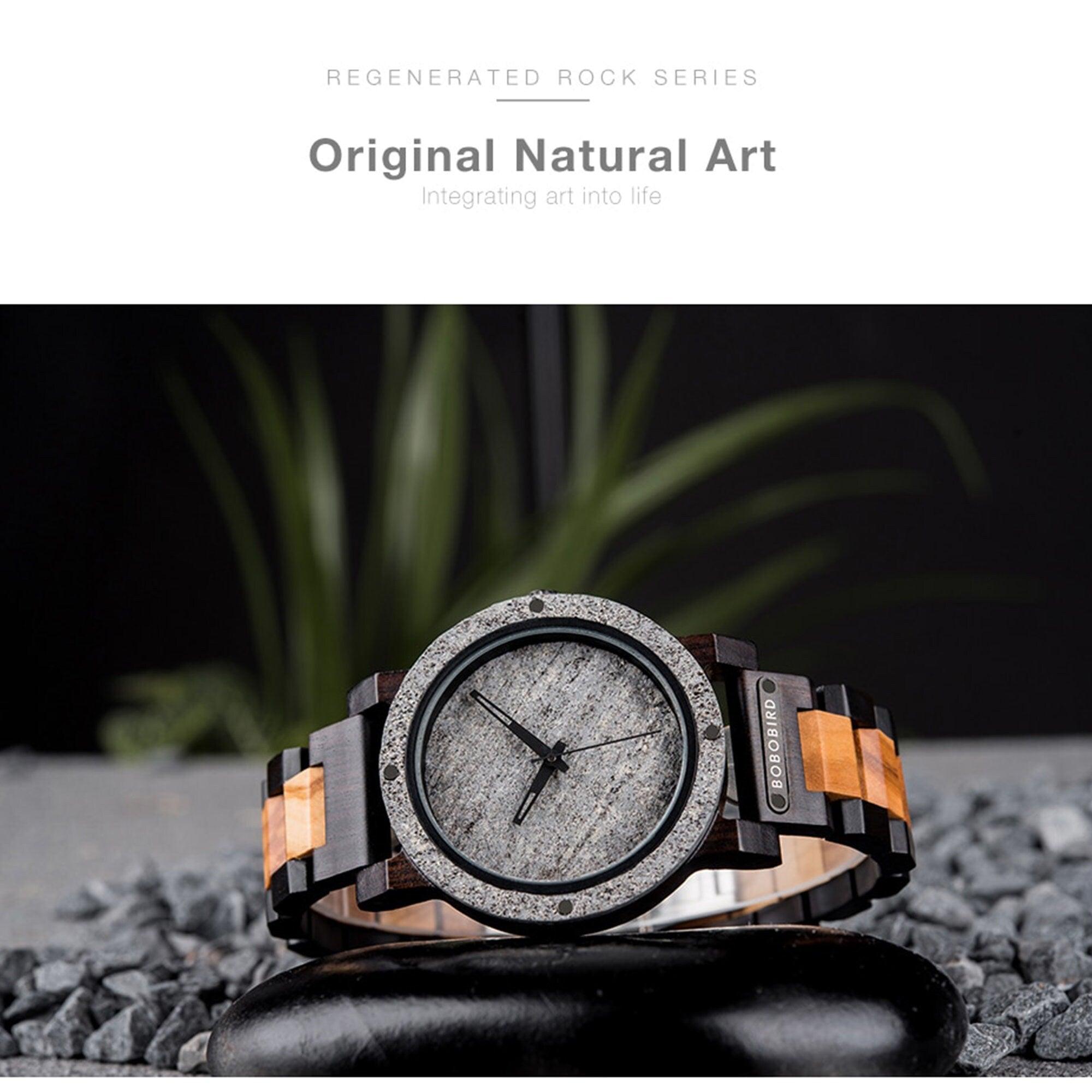 Engraved Marble Stone Wooden Watch - RJCollection