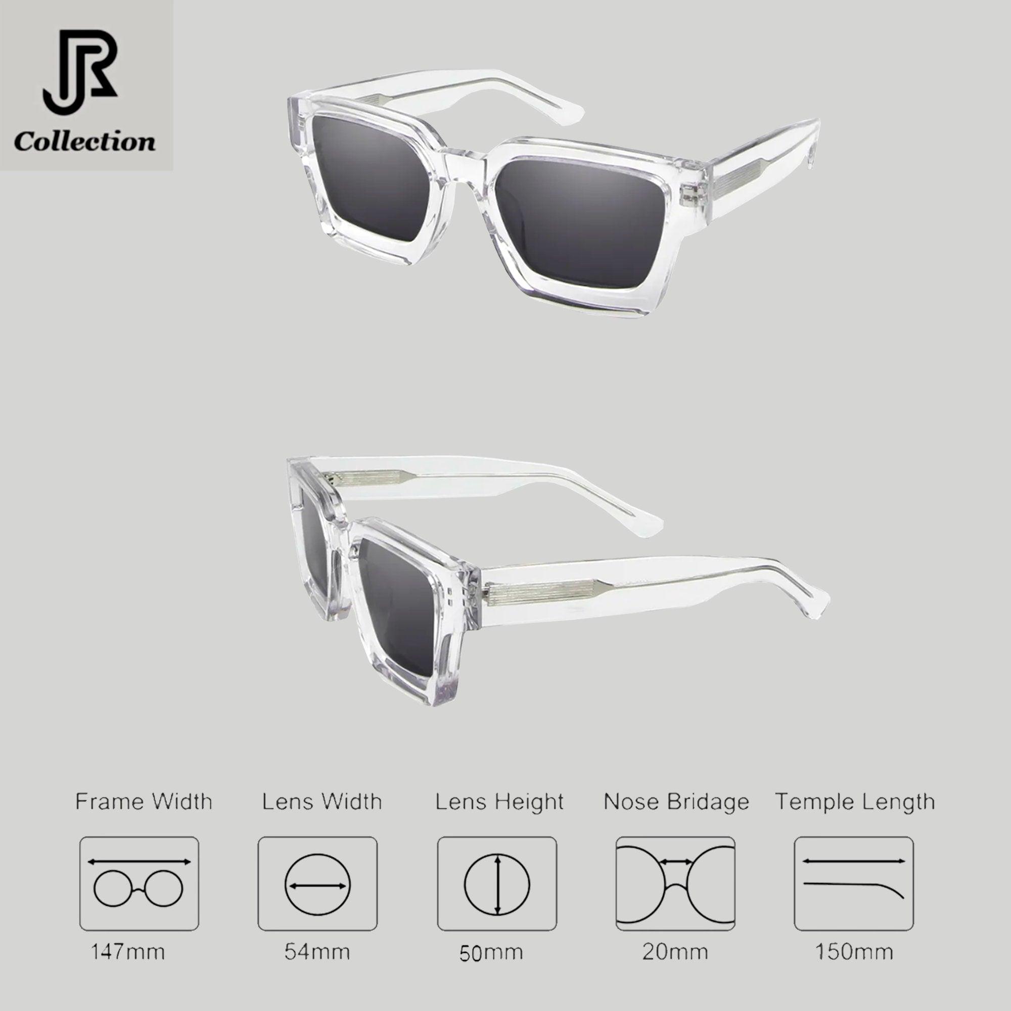 side view of crystal acetate square sunglasses unisex design